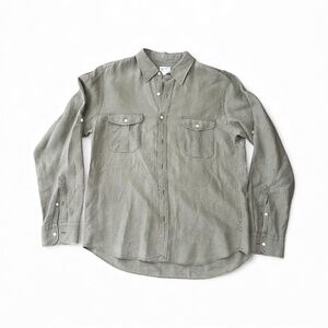 EUC - J.Crew Men's Olive Green Linen Military Shirt Size L